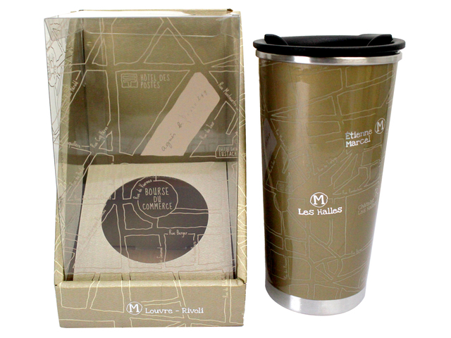 Gift Accessories - agnès b. CAFÉ L.P.G. Thermal mug (Gold with Map pattern) - L36509597 Photo